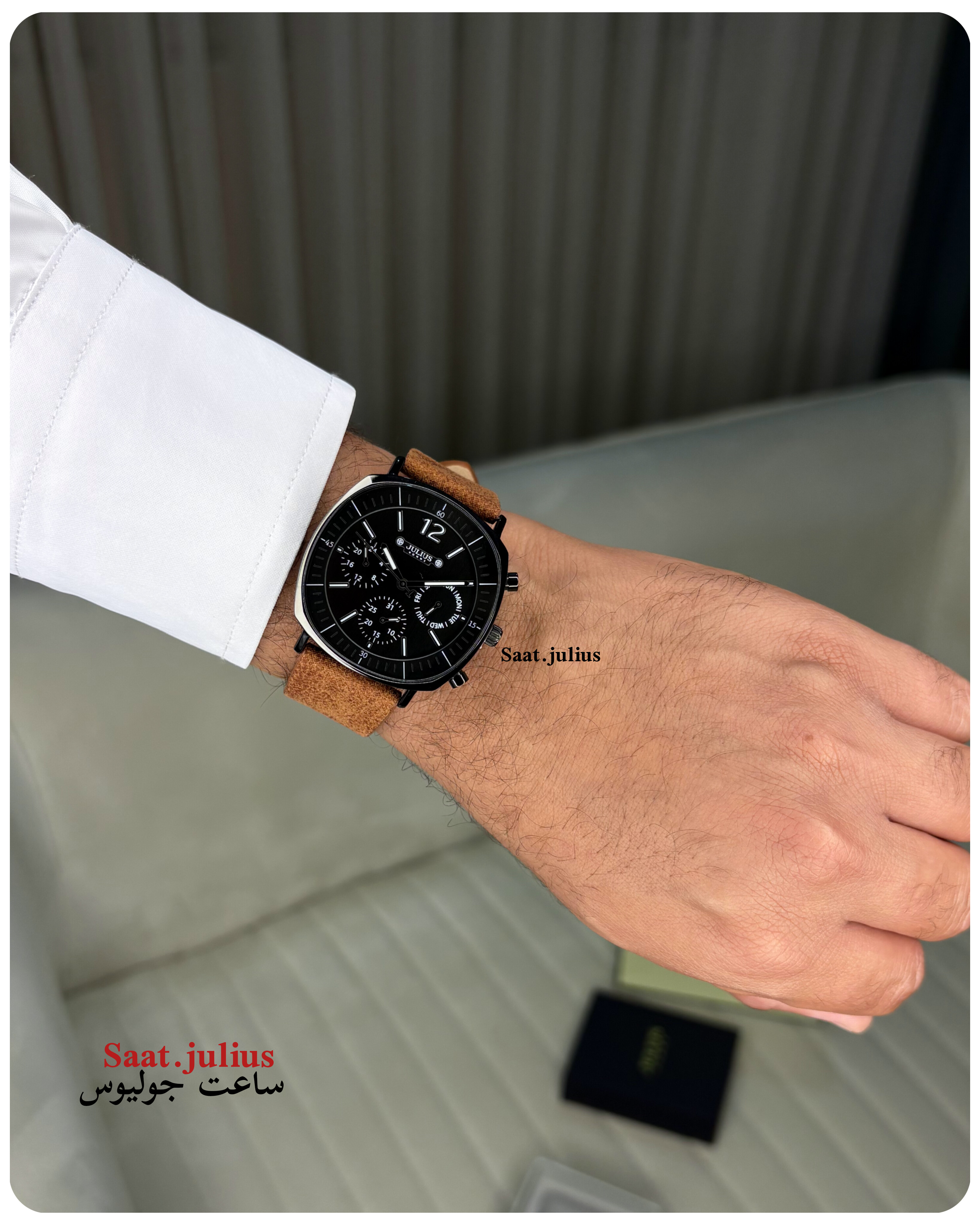 ساعت جولیوس مردانه سه موتور بند چرم مدل JAH-098D