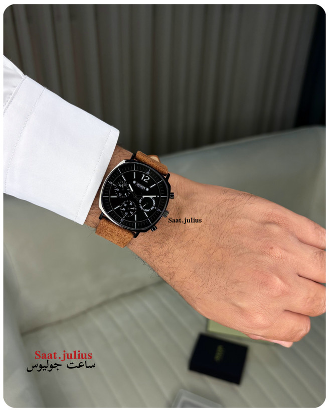 ساعت جولیوس مردانه سه موتور بند چرم مدل JAH-098D