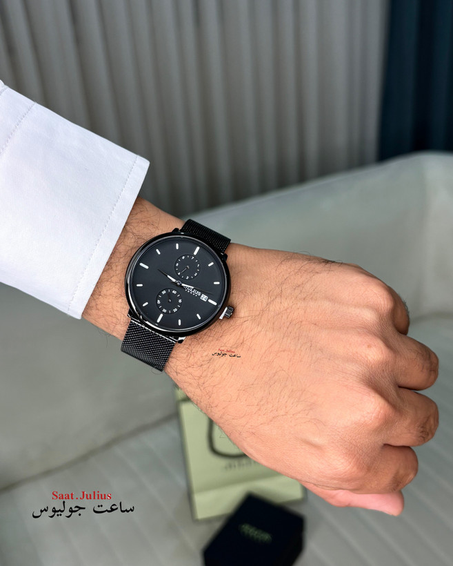 ساعت جولیوس مردانه سه موتور بند حصیری مدل JAH-150B